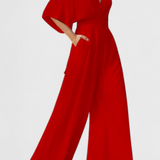 Isaura Mono Largo Elegante con Pierna Ancha y Escote en V