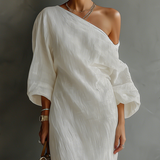 Vestido de lino color marfil sin hombros