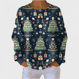 Fanny - Suéter azul oscuro con patrón de árbol de Navidad