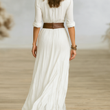 Aurora - Vestido Largo de Lino con Cuello Invertido