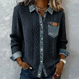 Fátima – Top de Punto con Detalles de Denim